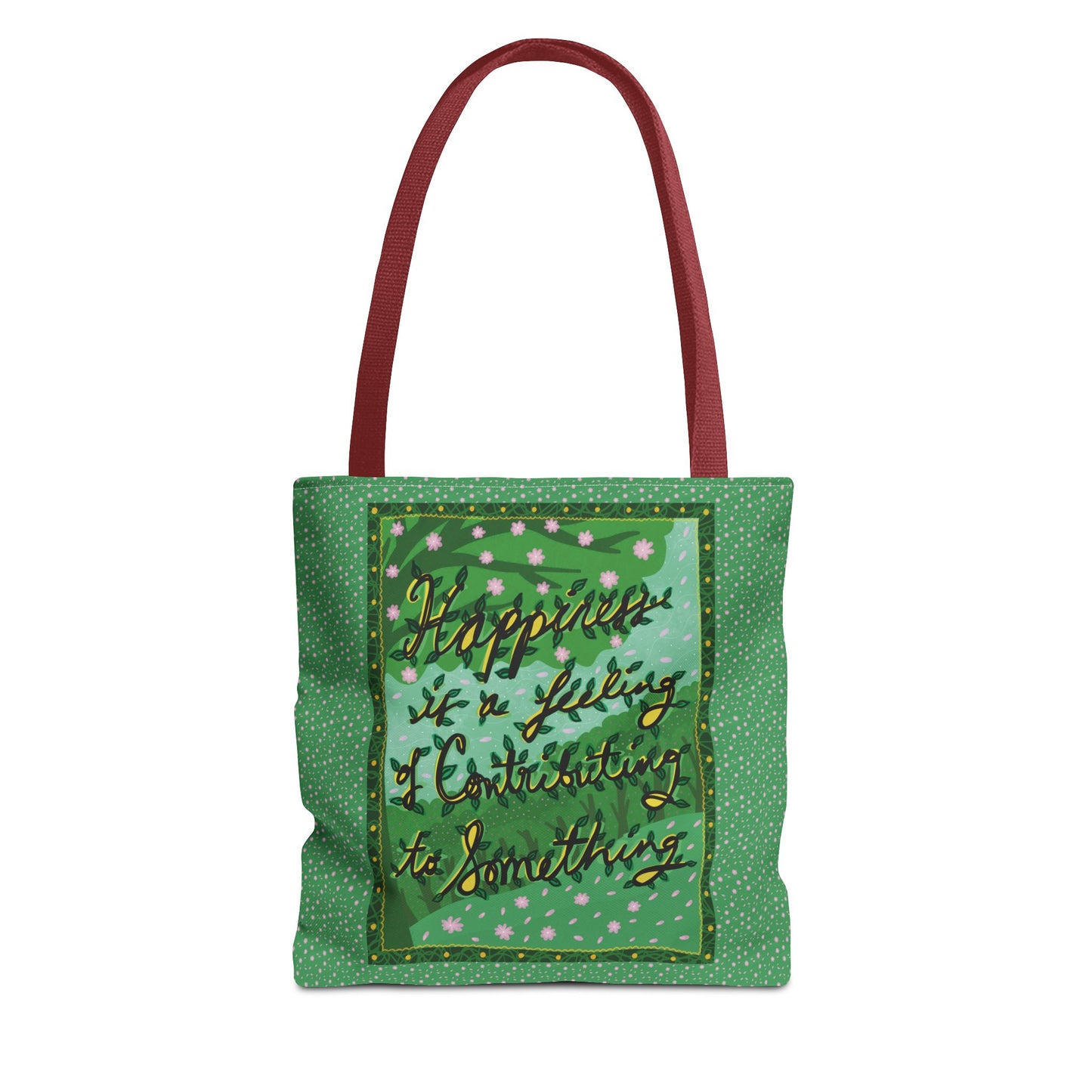 Green Handlettered Happiness Canvas Tote Bag