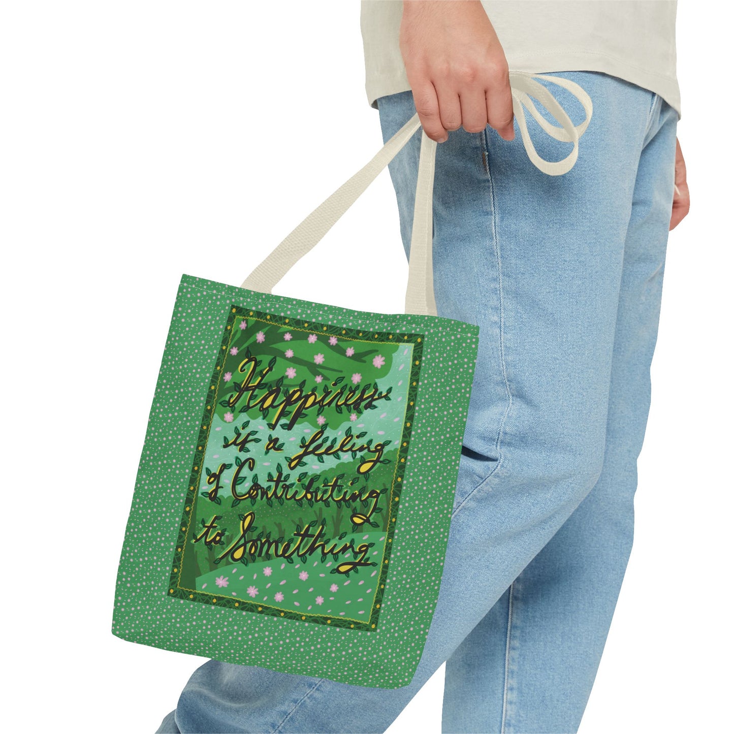 Green Handlettered Happiness Canvas Tote Bag