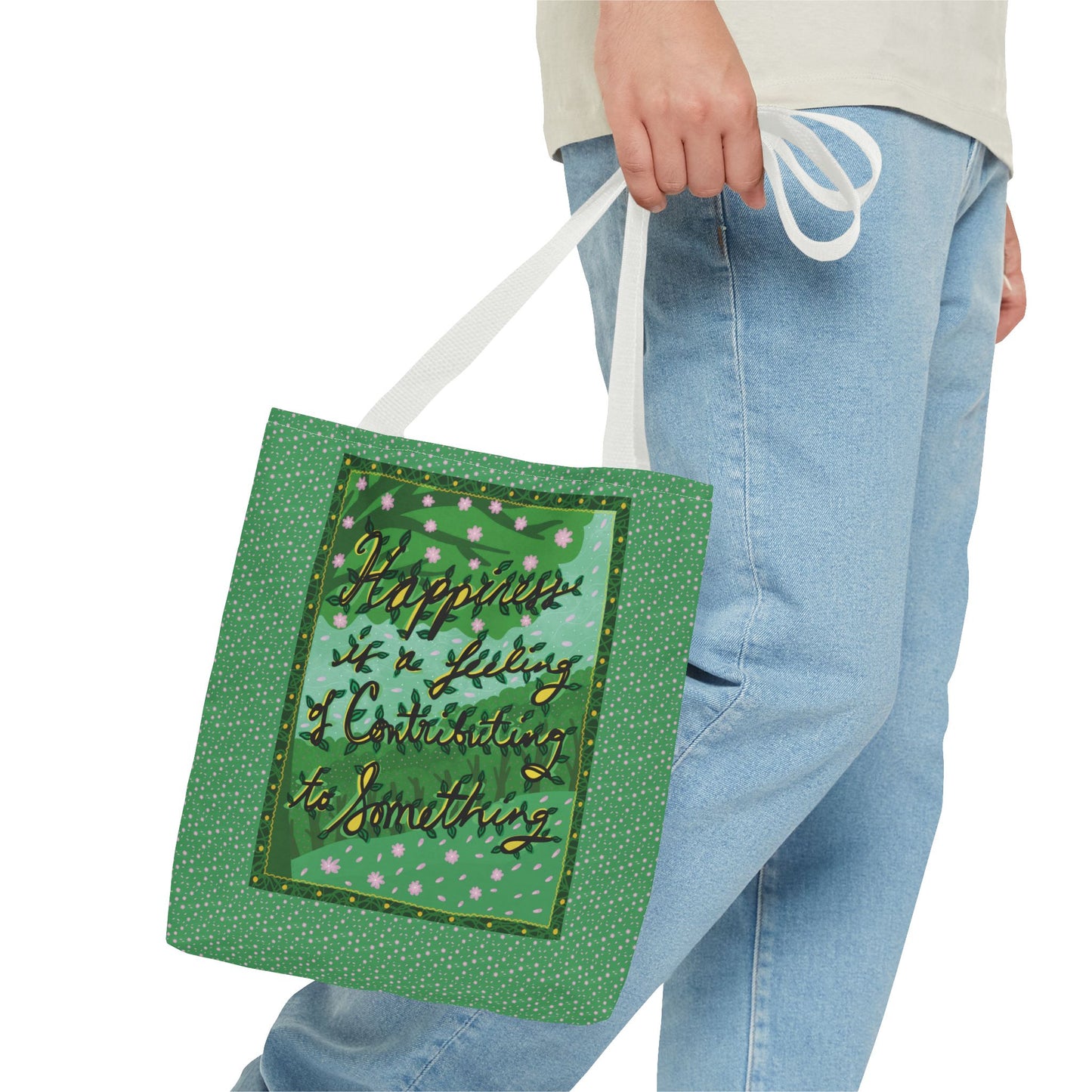 Green Handlettered Happiness Canvas Tote Bag