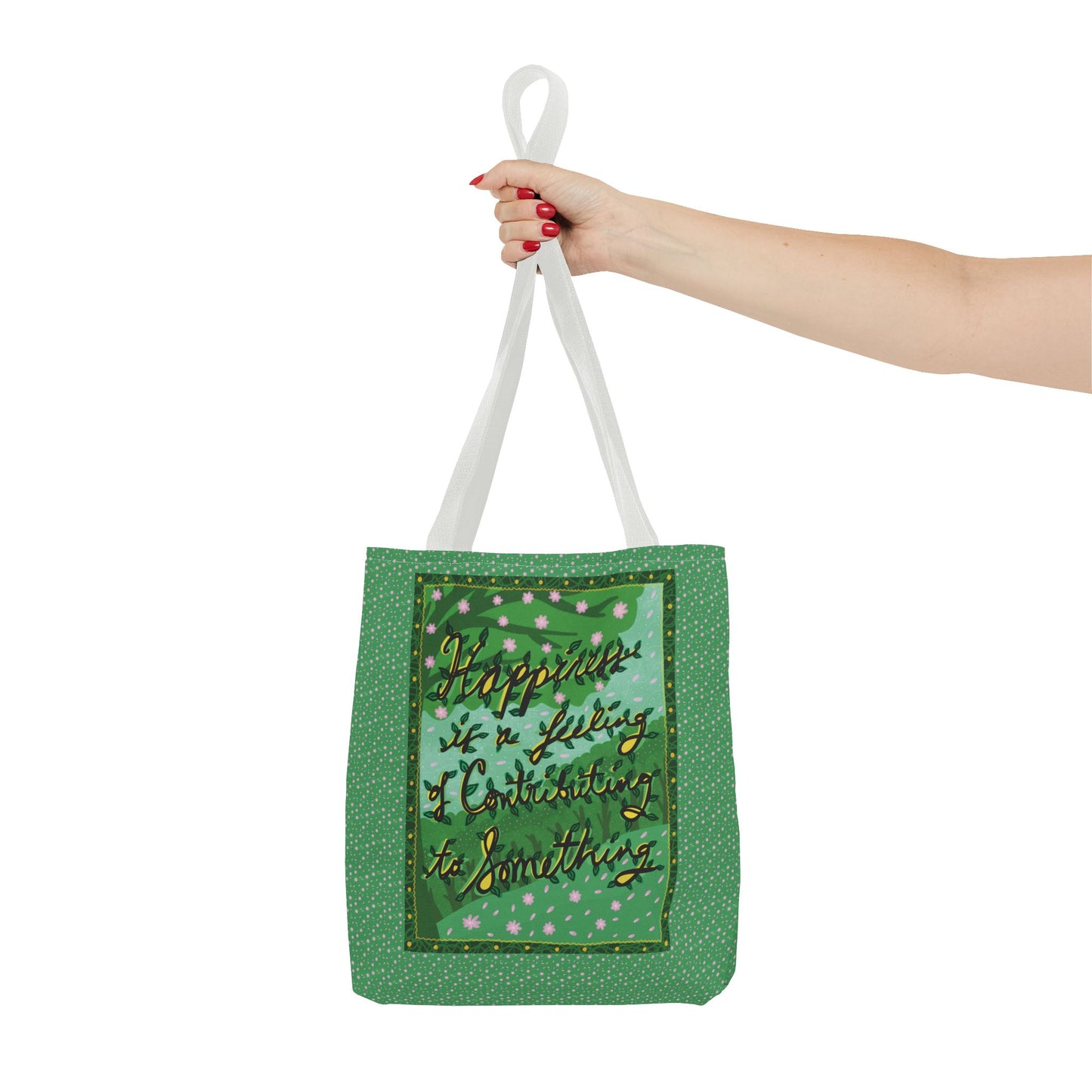 Green Handlettered Happiness Canvas Tote Bag