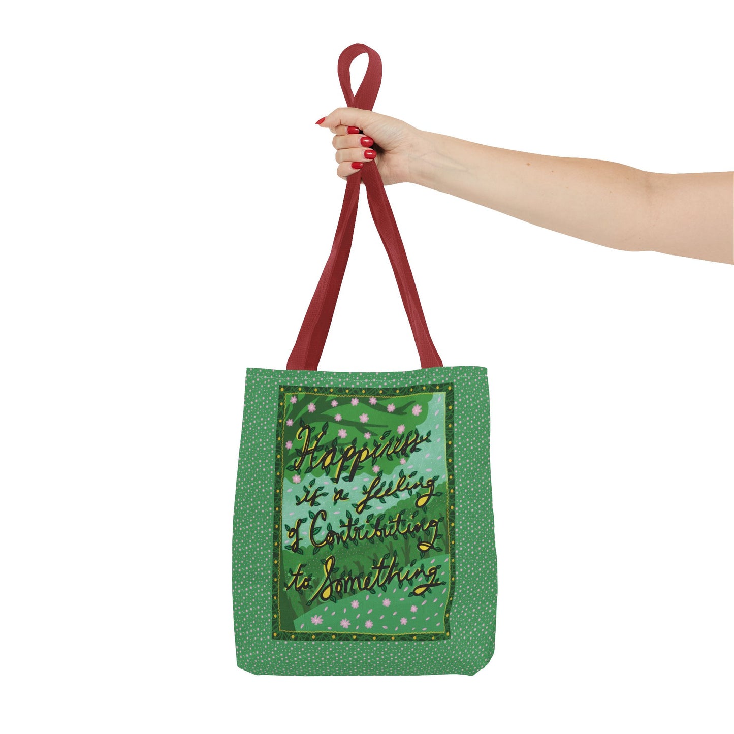 Green Handlettered Happiness Canvas Tote Bag
