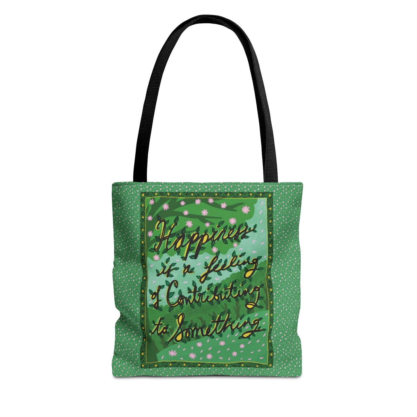 Green Handlettered Happiness Canvas Tote Bag