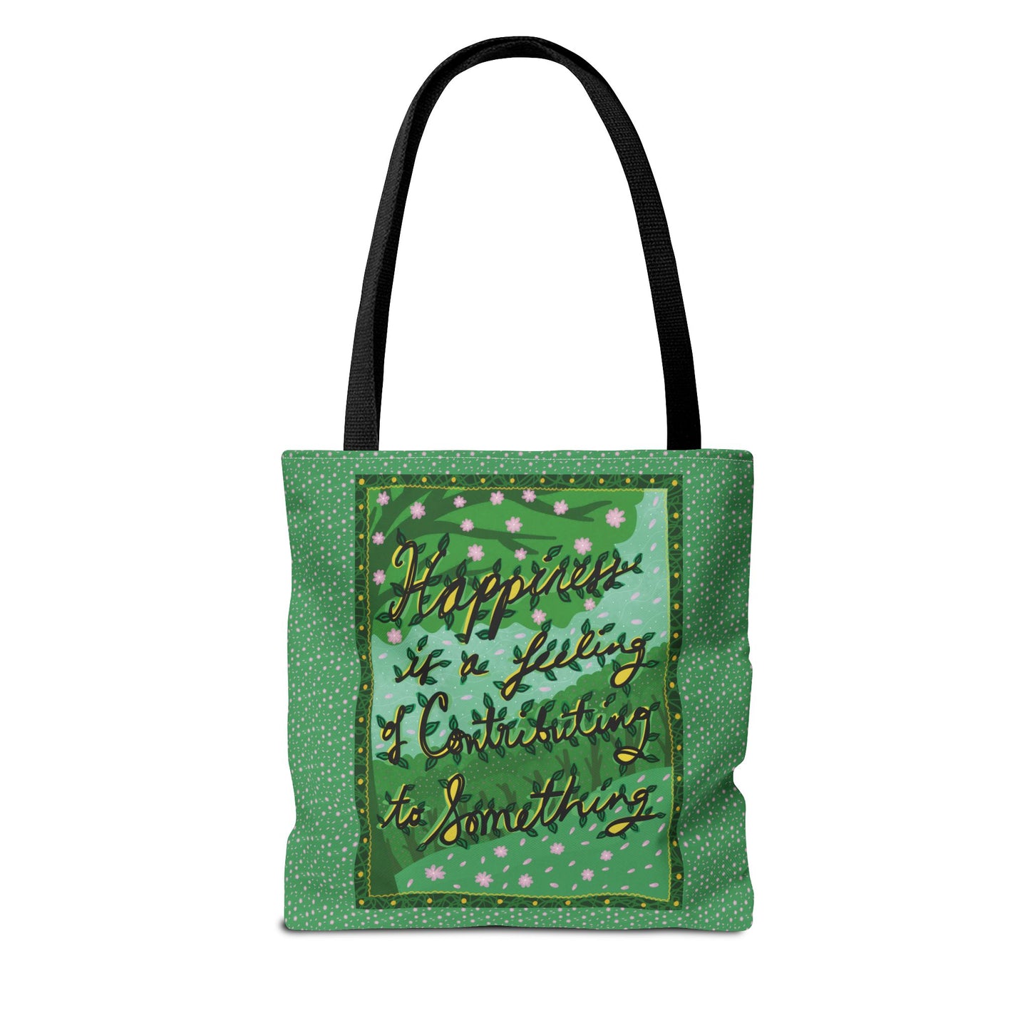 Green Handlettered Happiness Canvas Tote Bag