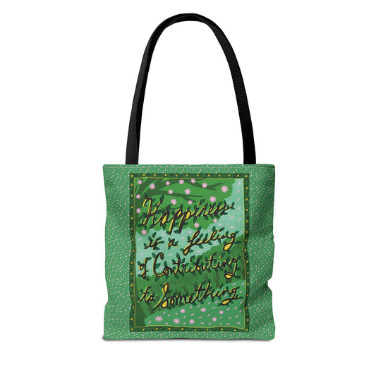 Green Handlettered Happiness Canvas Tote Bag