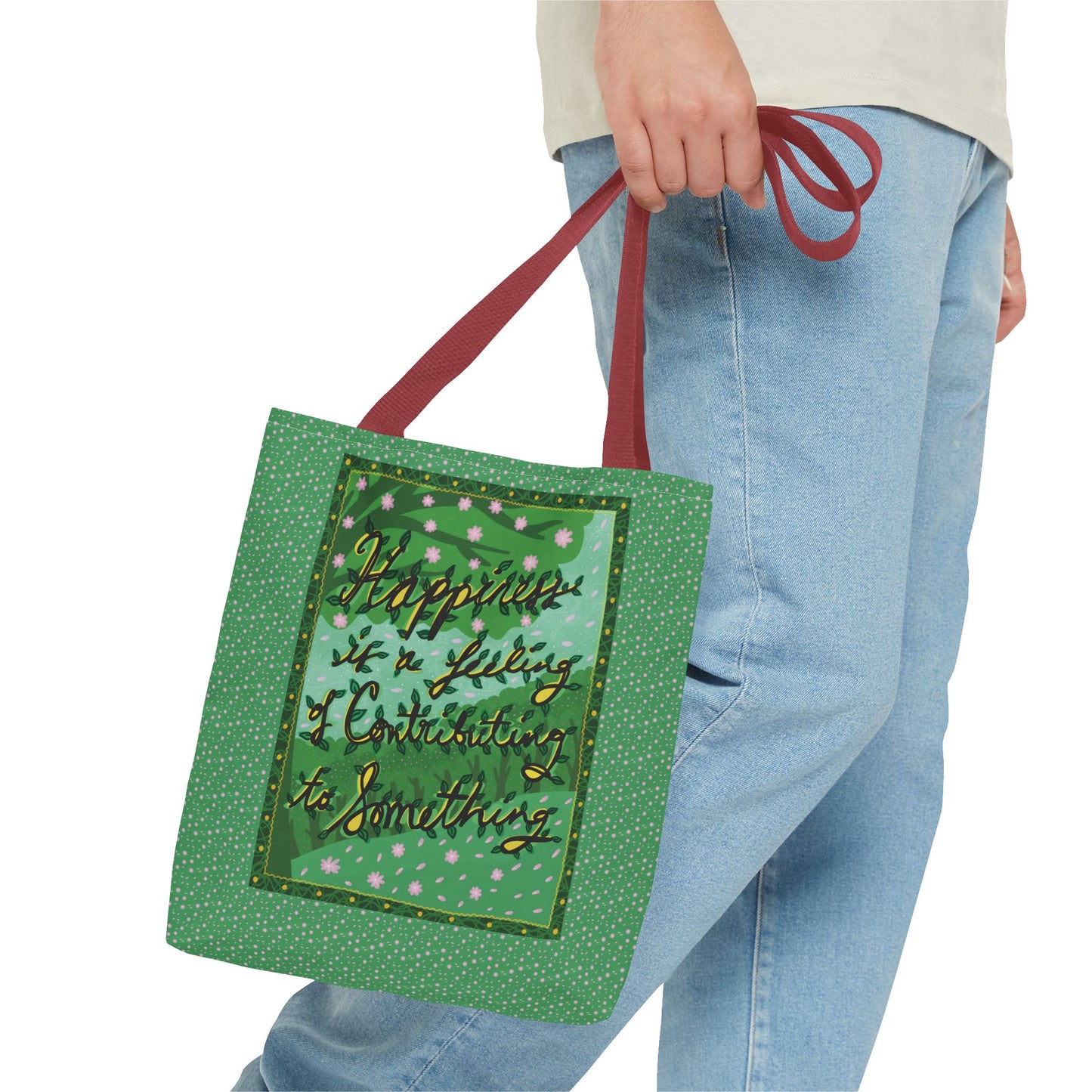 Green Handlettered Happiness Canvas Tote Bag