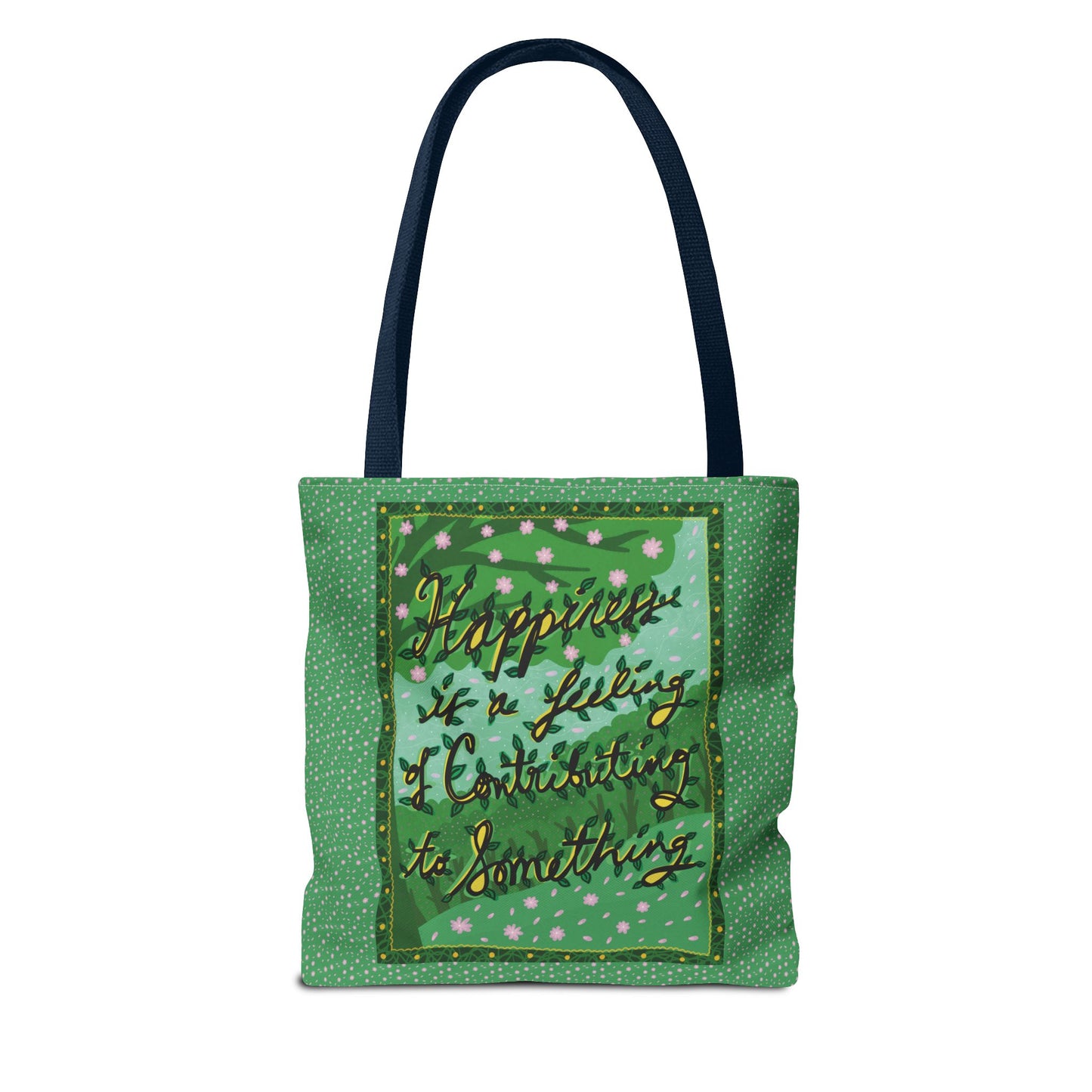 Green Handlettered Happiness Canvas Tote Bag