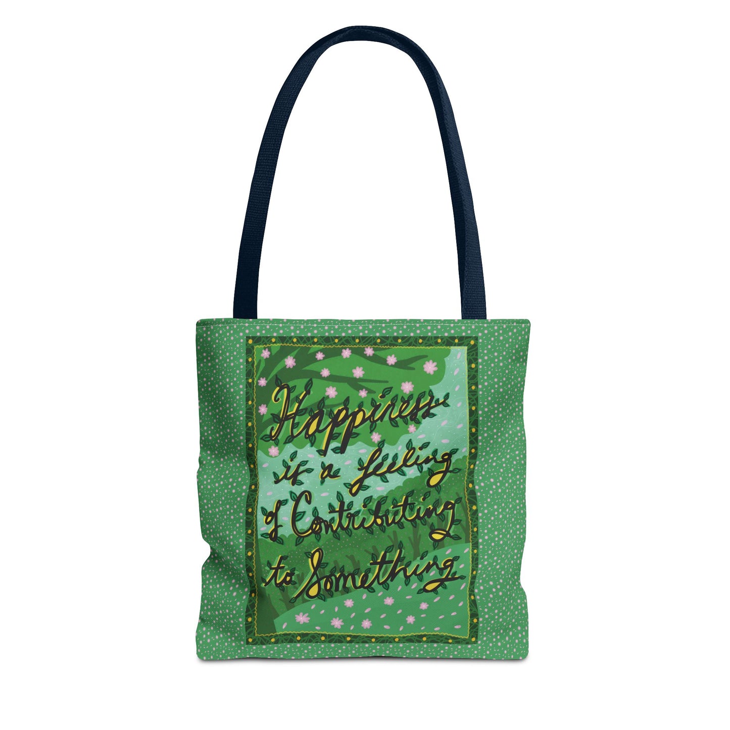 Green Handlettered Happiness Canvas Tote Bag
