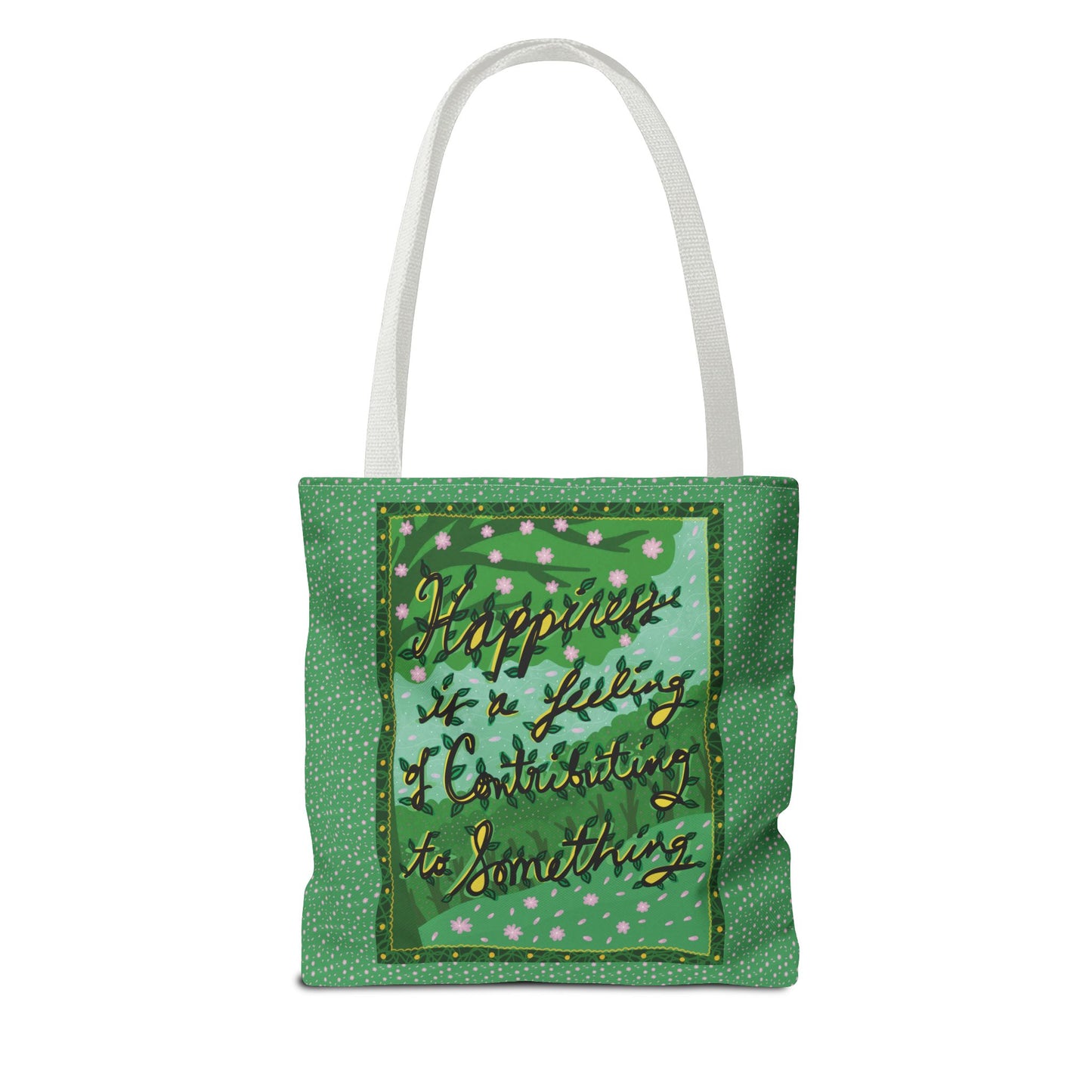 Green Handlettered Happiness Canvas Tote Bag