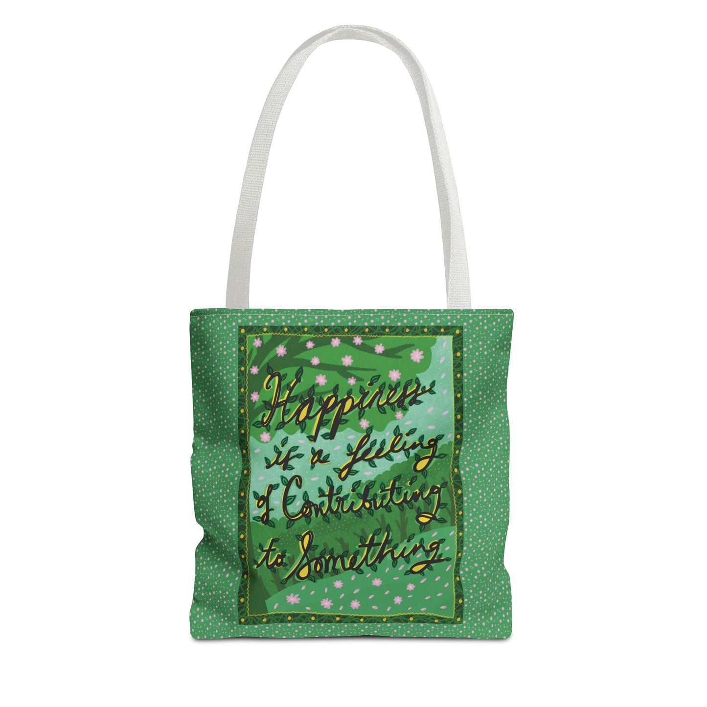 Green Handlettered Happiness Canvas Tote Bag