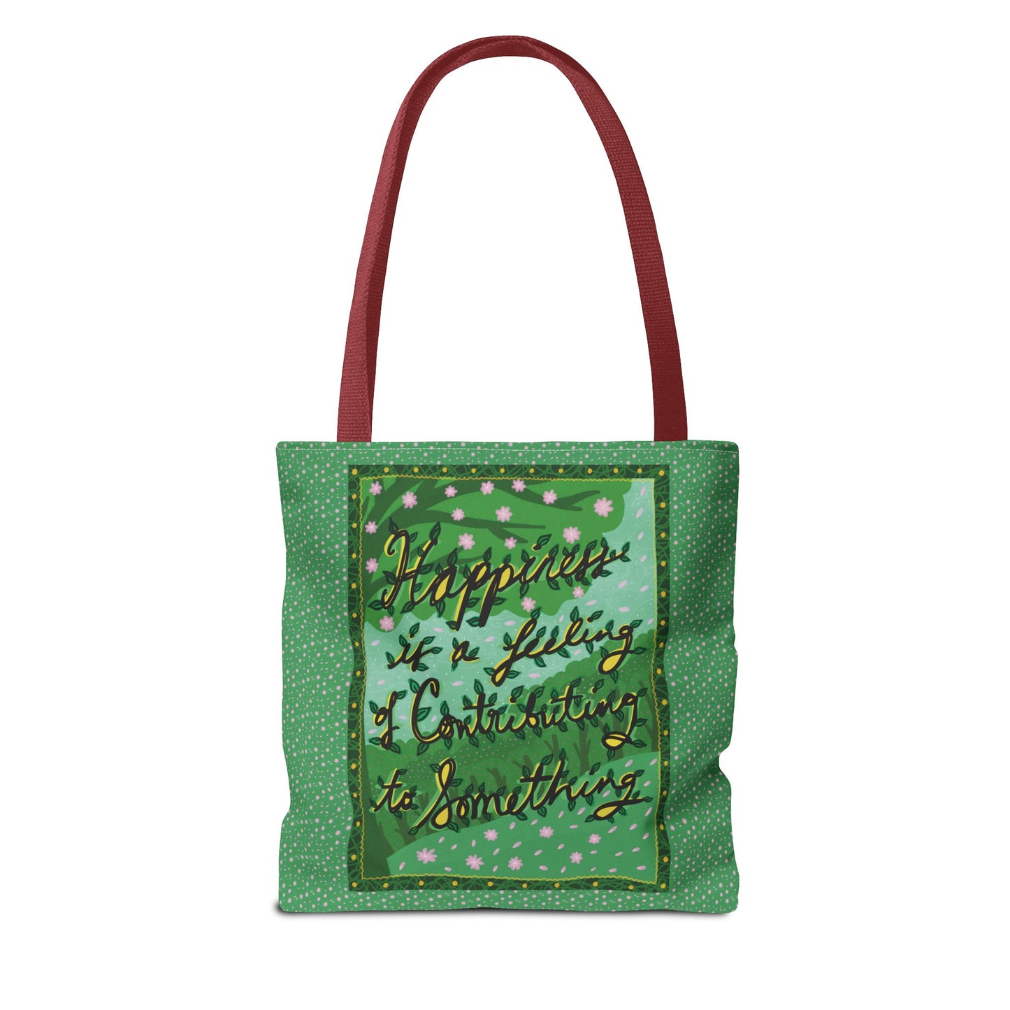 Green Handlettered Happiness Canvas Tote Bag