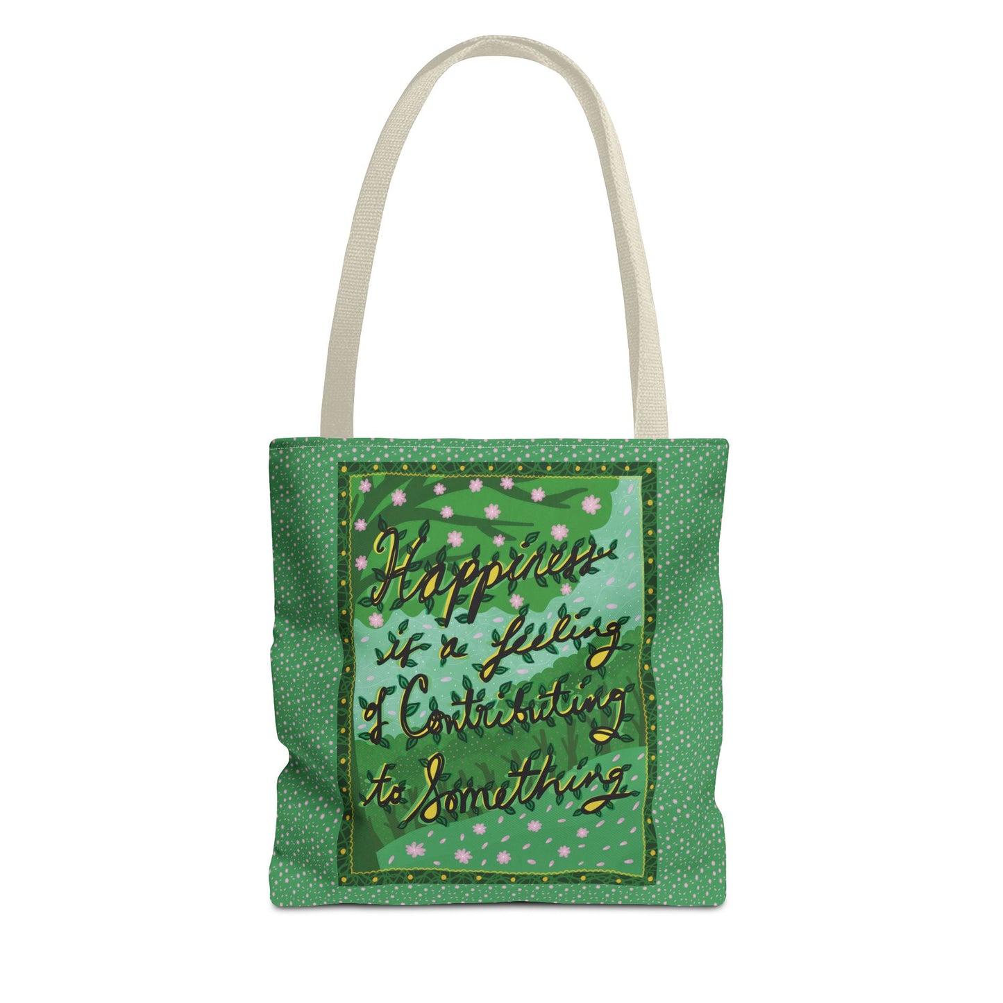 Green Handlettered Happiness Canvas Tote Bag