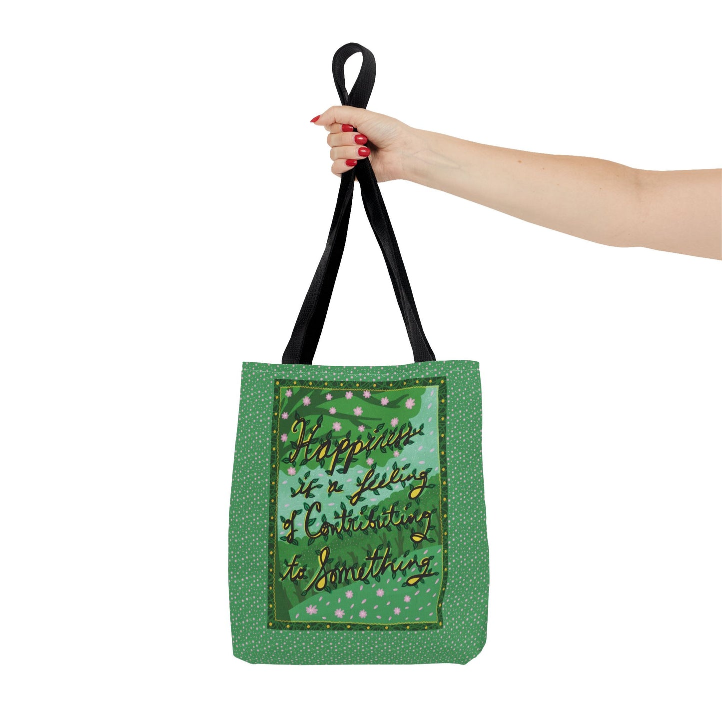 Green Handlettered Happiness Canvas Tote Bag