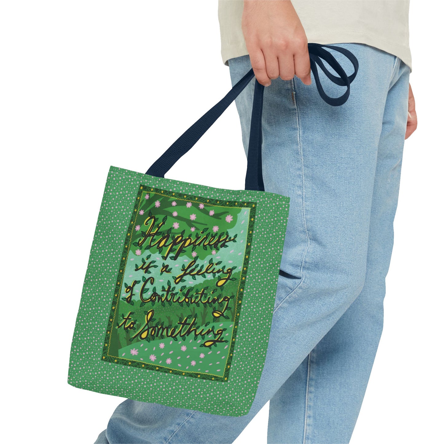 Green Handlettered Happiness Canvas Tote Bag