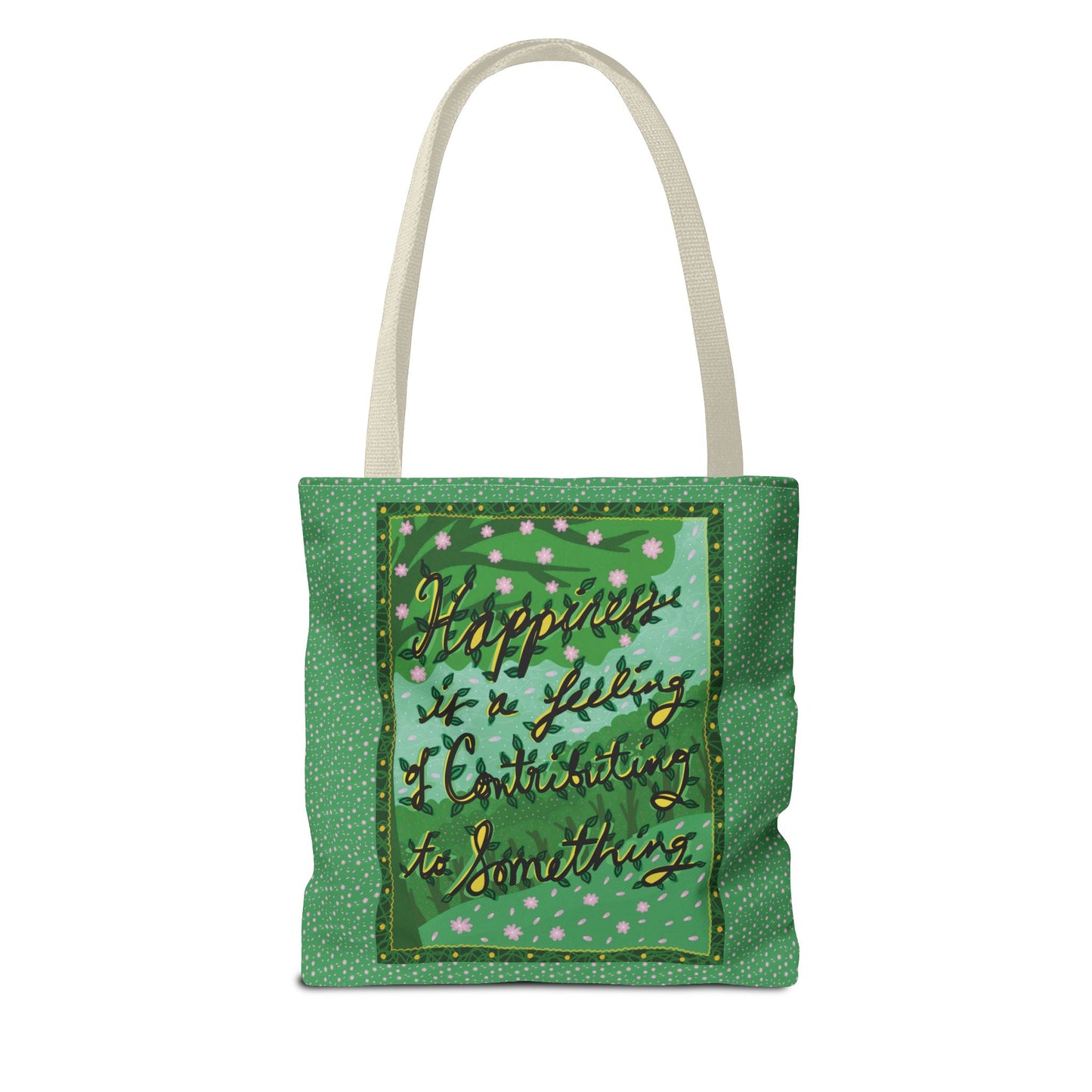 Green Handlettered Happiness Canvas Tote Bag